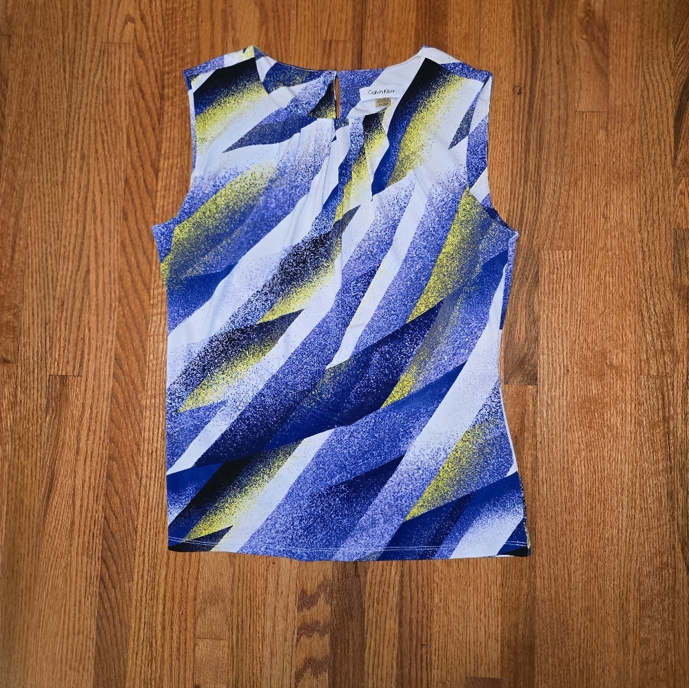 Calvin Klein Women's Blue and Yellow Blouse